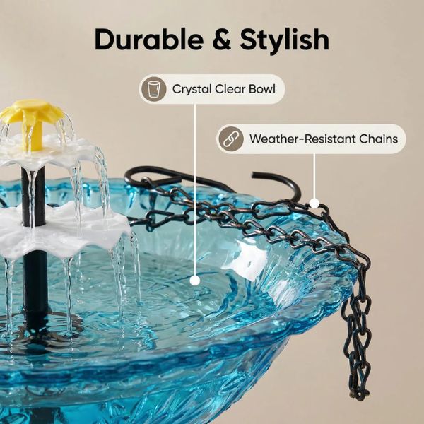 Hanging Bird Bath Fountain With Solar Waterfall