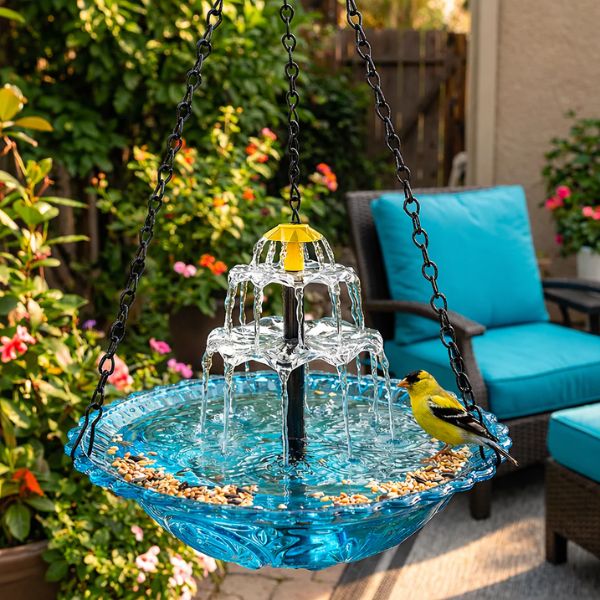 Hanging Bird Bath Fountain With Solar Waterfall