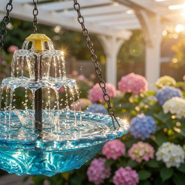 Hanging Bird Bath Fountain With Solar Waterfall