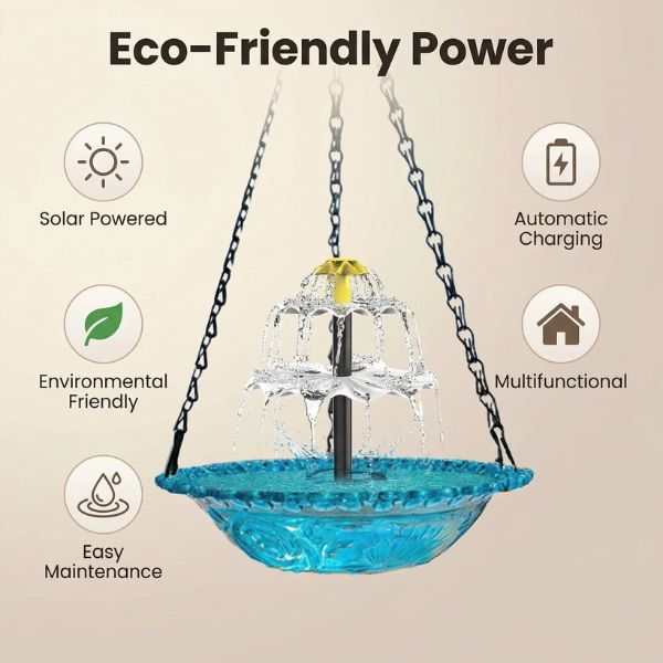 Hanging Bird Bath Fountain With Solar Waterfall