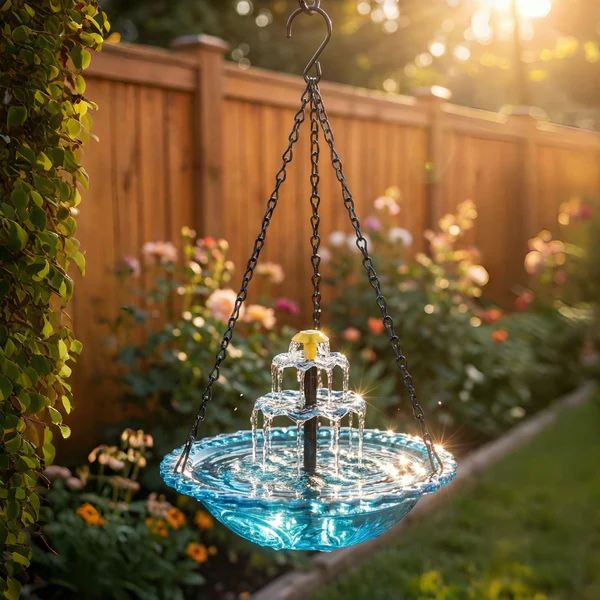 Hanging Bird Bath Fountain With Solar Waterfall